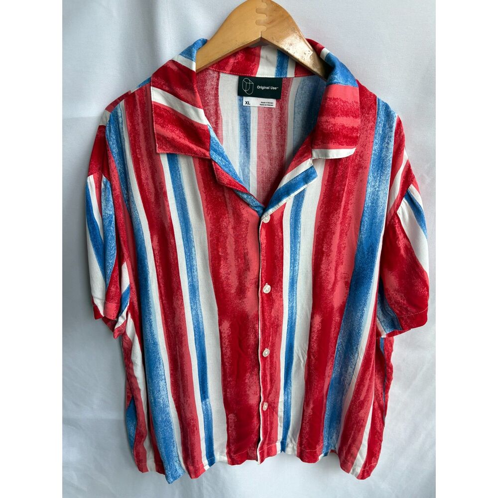 Original Use Red Blue & White Striped Short Sleeve Button Shirt Size XL Casual